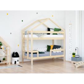 Benlemi Dřevěná patrová postel KILI ve tvaru domečku Zvolte barvu: Přírodní dekor bez laku, Výška: 227 cm