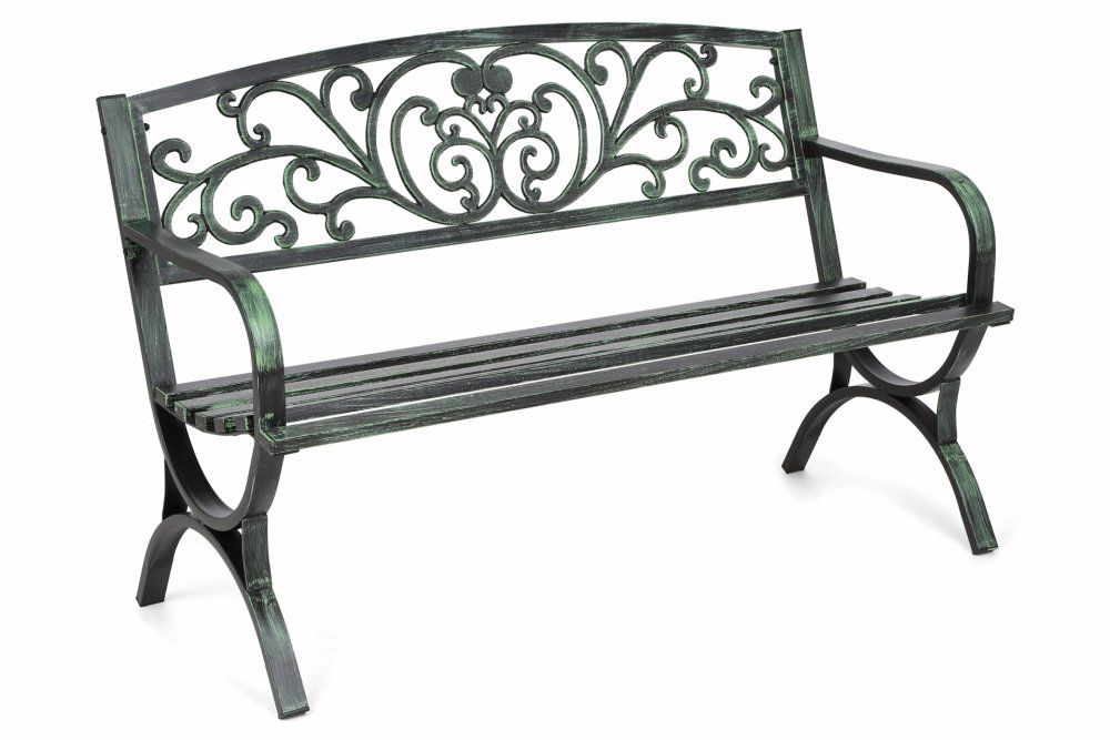 Zahradní lavička s patinou ocel litina Zelená - DEKORHOME.CZ