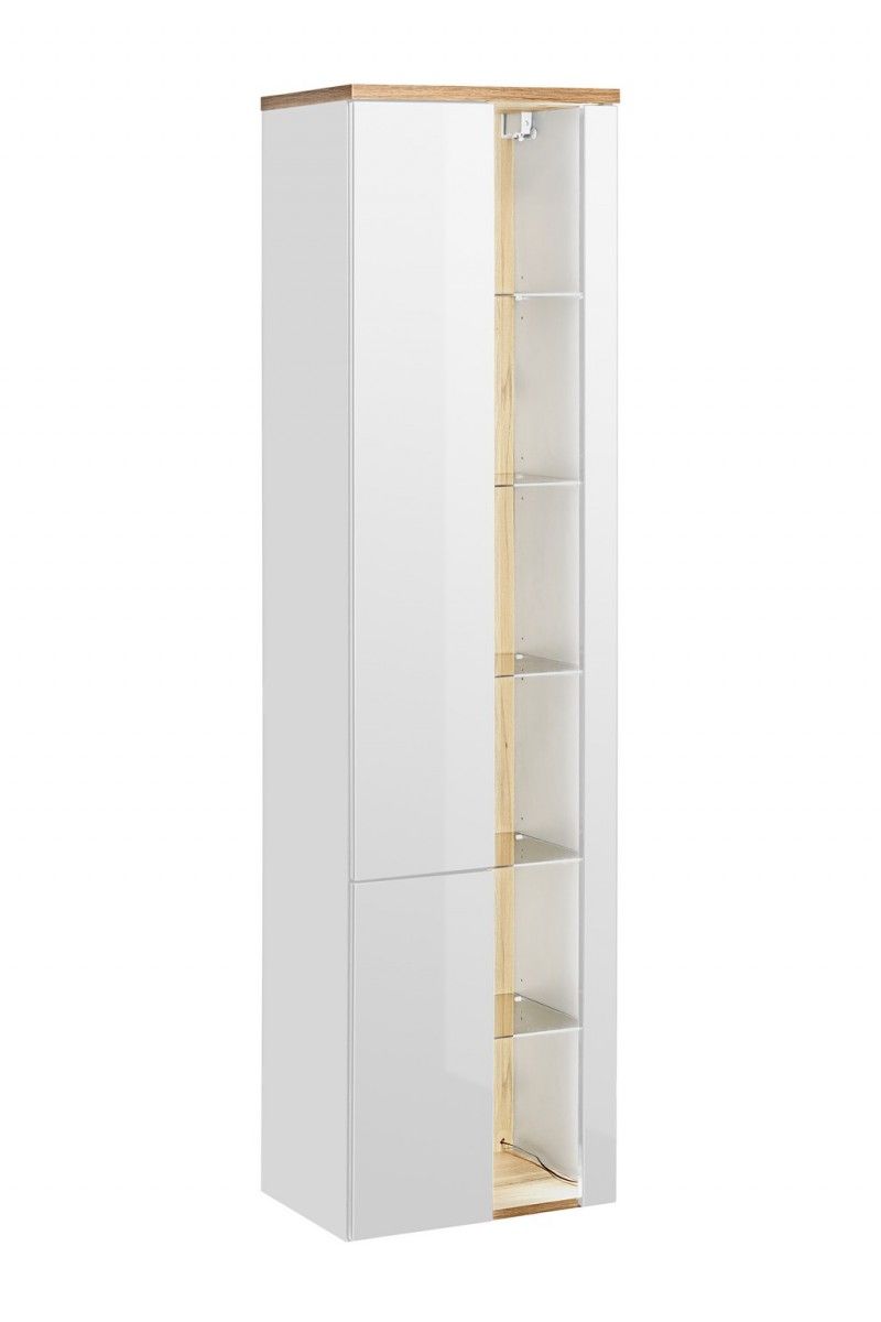 Comad Koupelnová závěsná skříňka vysoká Bahama 800 2D alpská bílá/dub votan - Houseland.cz
