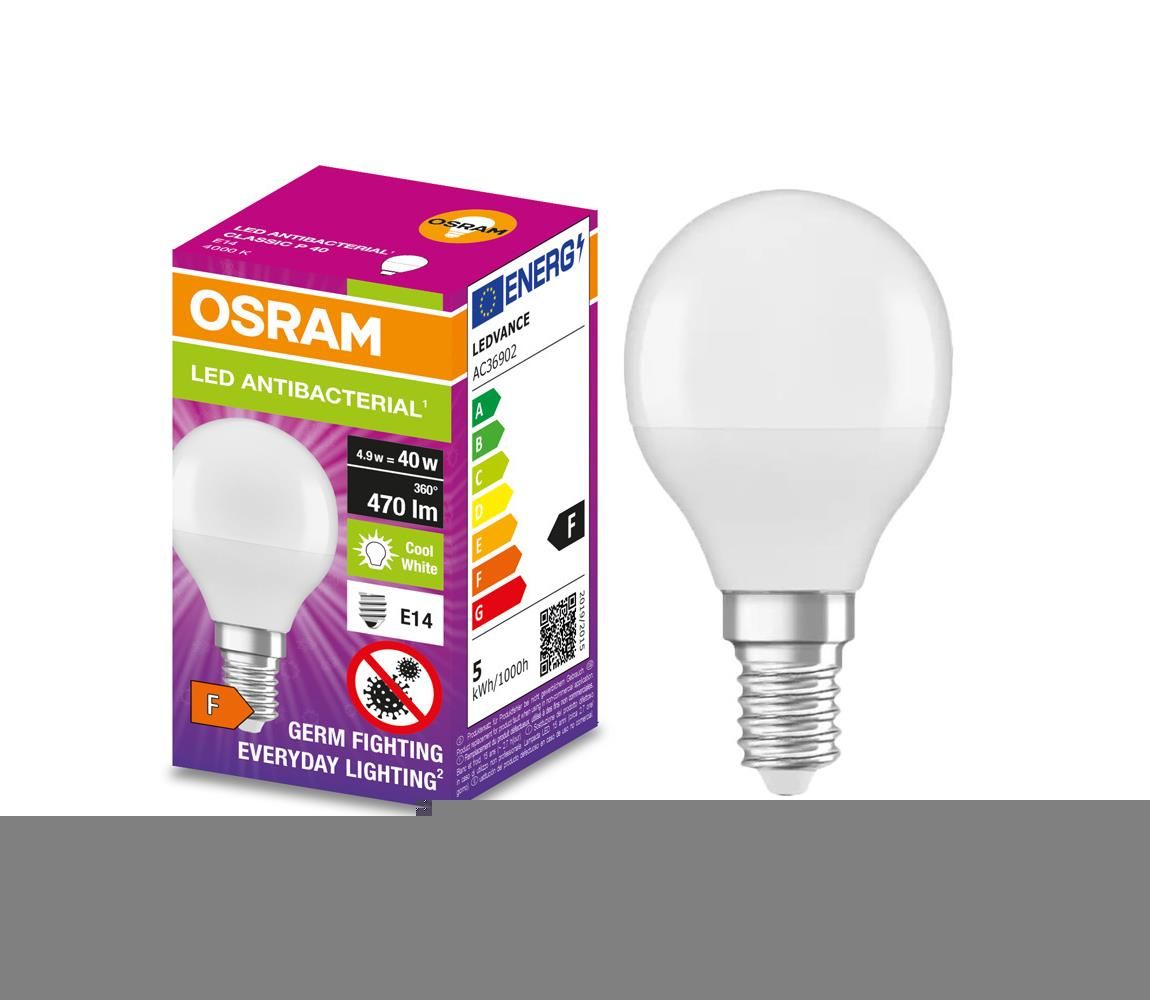 Osram LED Antibakteriální žárovka P40 E14/4,9W/230V 4000K - Osram  -  Svět-svítidel.cz