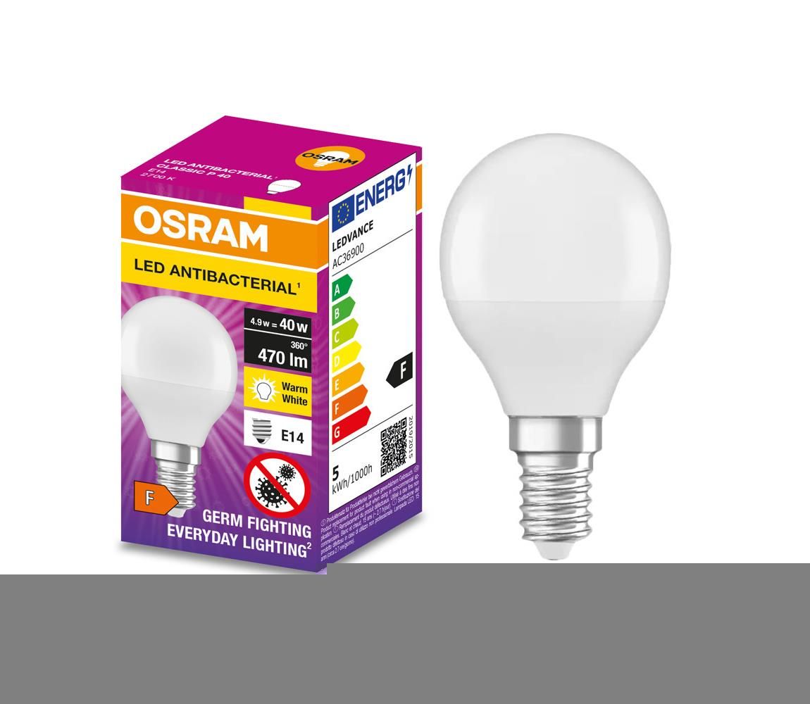 Osram LED Antibakteriální žárovka P40 E14/4,9W/230V 2700K - Osram  -  Svět-svítidel.cz