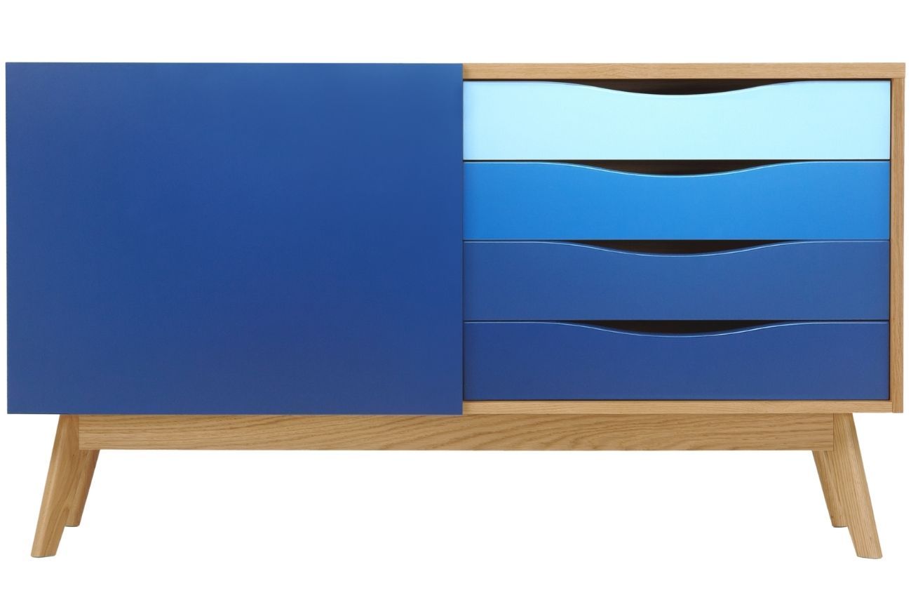 Modrá dubová komoda Woodman Avon 128 x 42 cm - Designovynabytek.cz