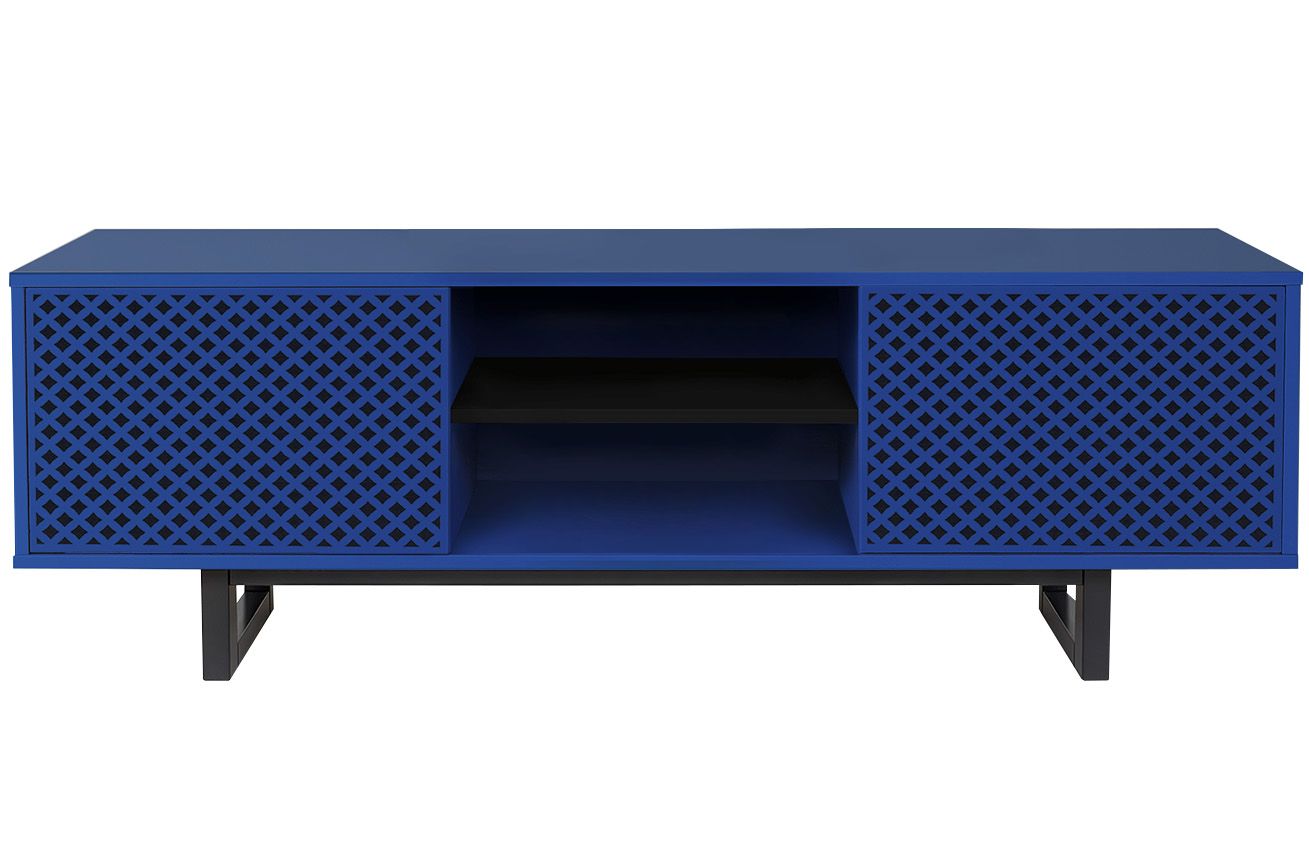 Tmavě modrý lakovaný vzorovaný TV stolek Woodman Camden 150 x 40 cm - Designovynabytek.cz