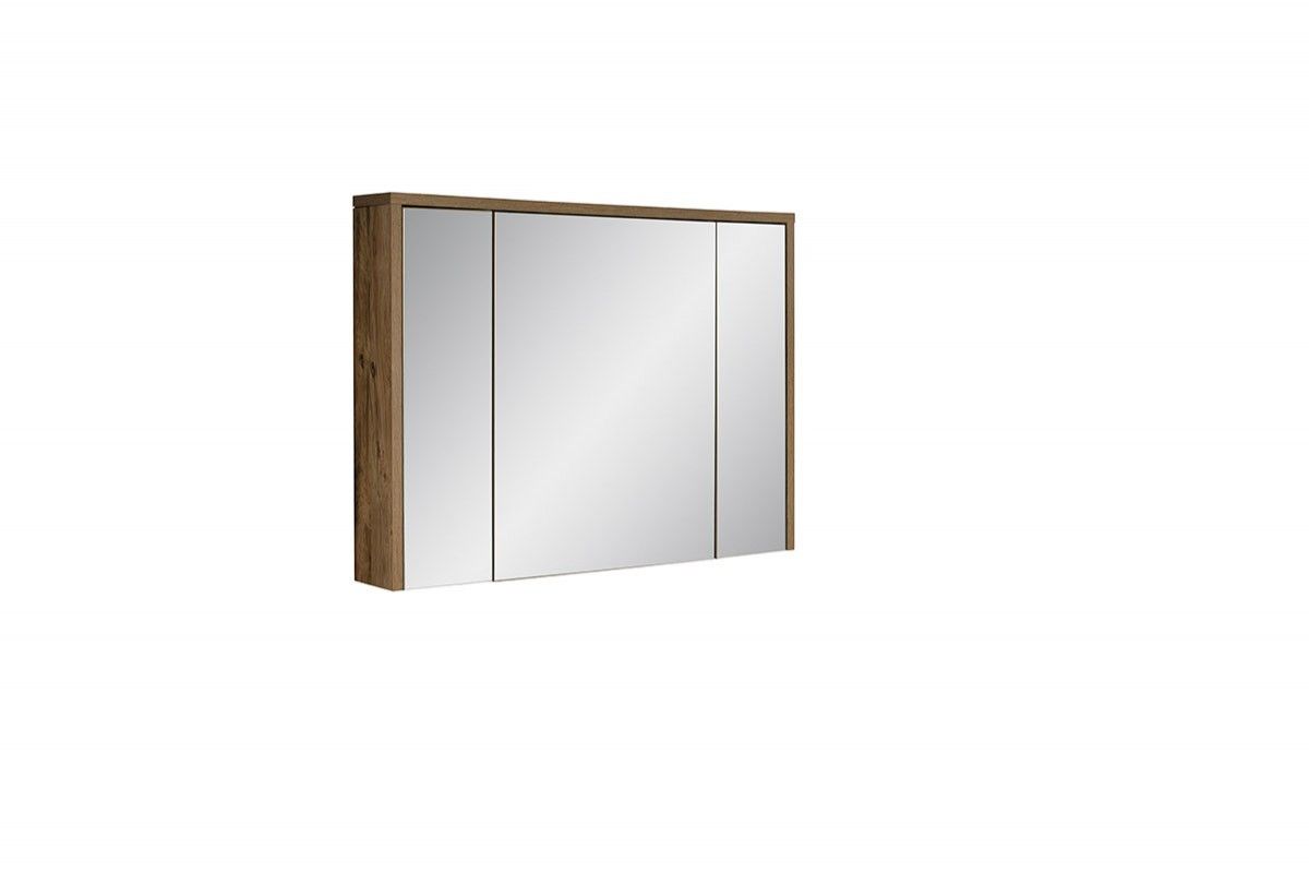 Comad Závěsná koupelnová skříňka se zrcadlem Hampton Concrete 3D tmavý beton/dub hunton - Houseland.cz