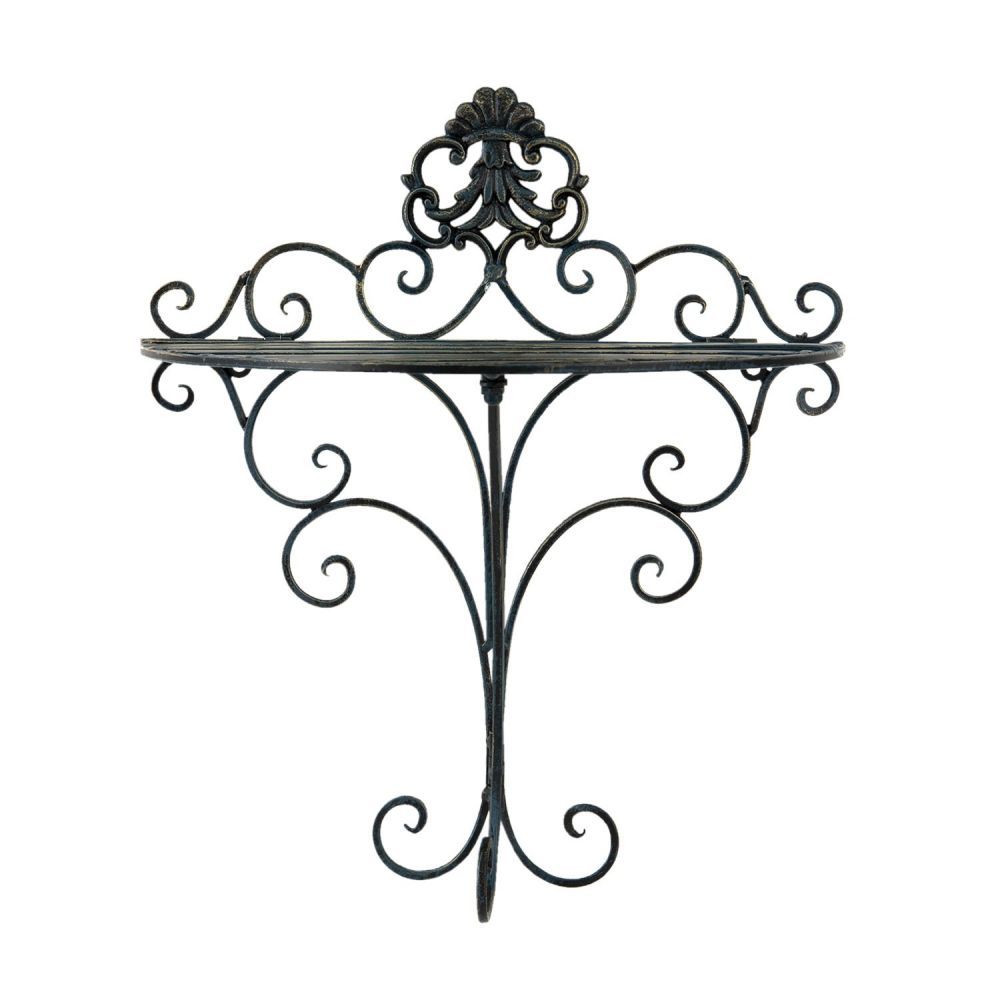 Černá antik nástěnná kovová polička Potier ornament - 33*20*39 cm Clayre & Eef - LaHome - vintage dekorace