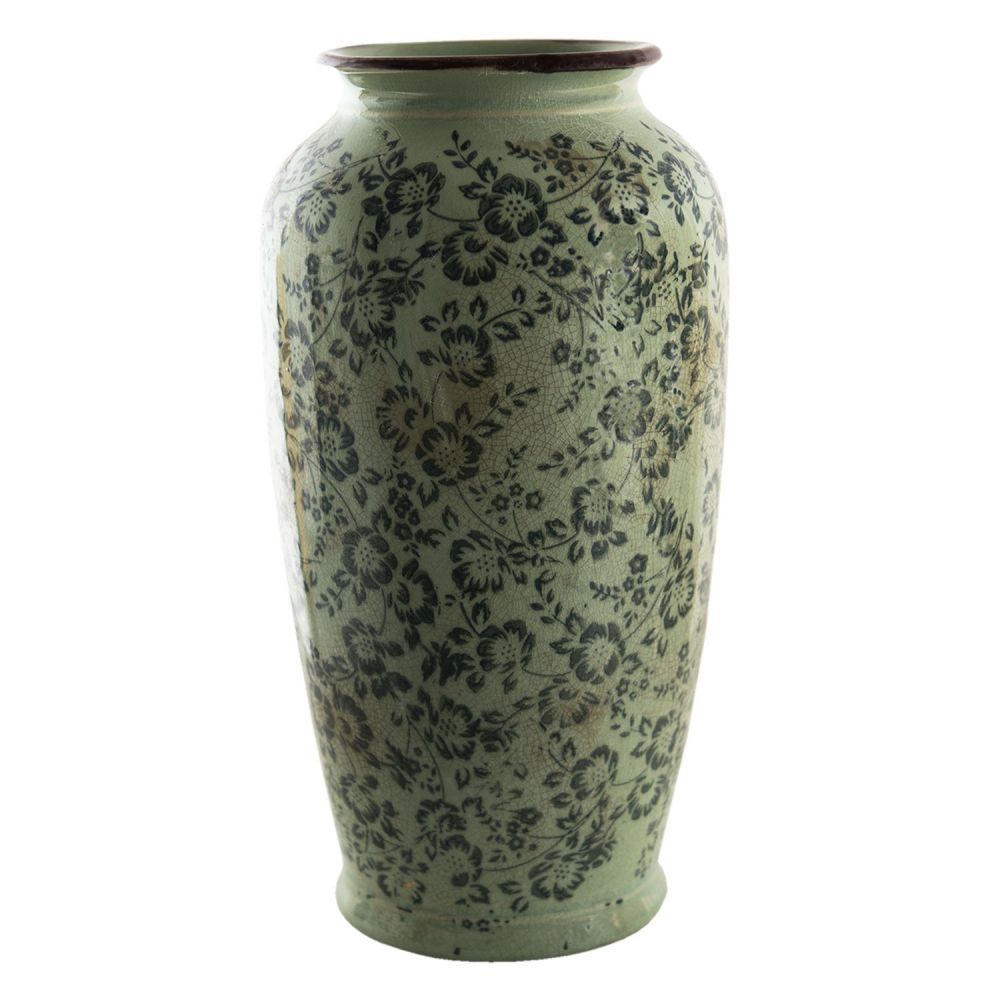Zelená dekorační váza s modrými květy Minty - Ø17*35 cm Clayre & Eef - LaHome - vintage dekorace
