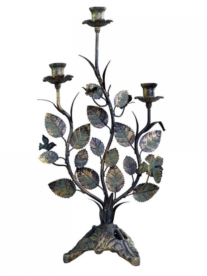 Kovový 3-ramenný vintage svícen s listy Leaves - 27*15*50 cm Chic Antique - LaHome - vintage dekorace