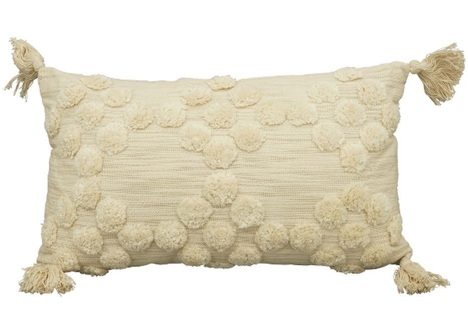 Béžový bavlněný polštář se střapci Kissen - 50*30cm Exner - LaHome - vintage dekorace