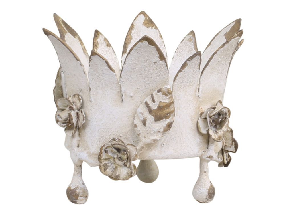 Krémový antik svícen s květy na širokou svíčku Crown - Ø 11*9cm Chic Antique - LaHome - vintage dekorace
