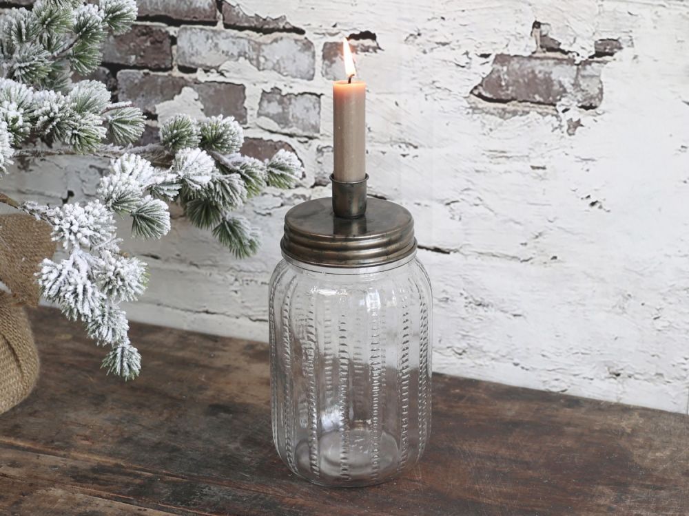Svícen na úzkou svíčku ve tvaru staré sklenice Jari - Ø 9*22cm Chic Antique - LaHome - vintage dekorace