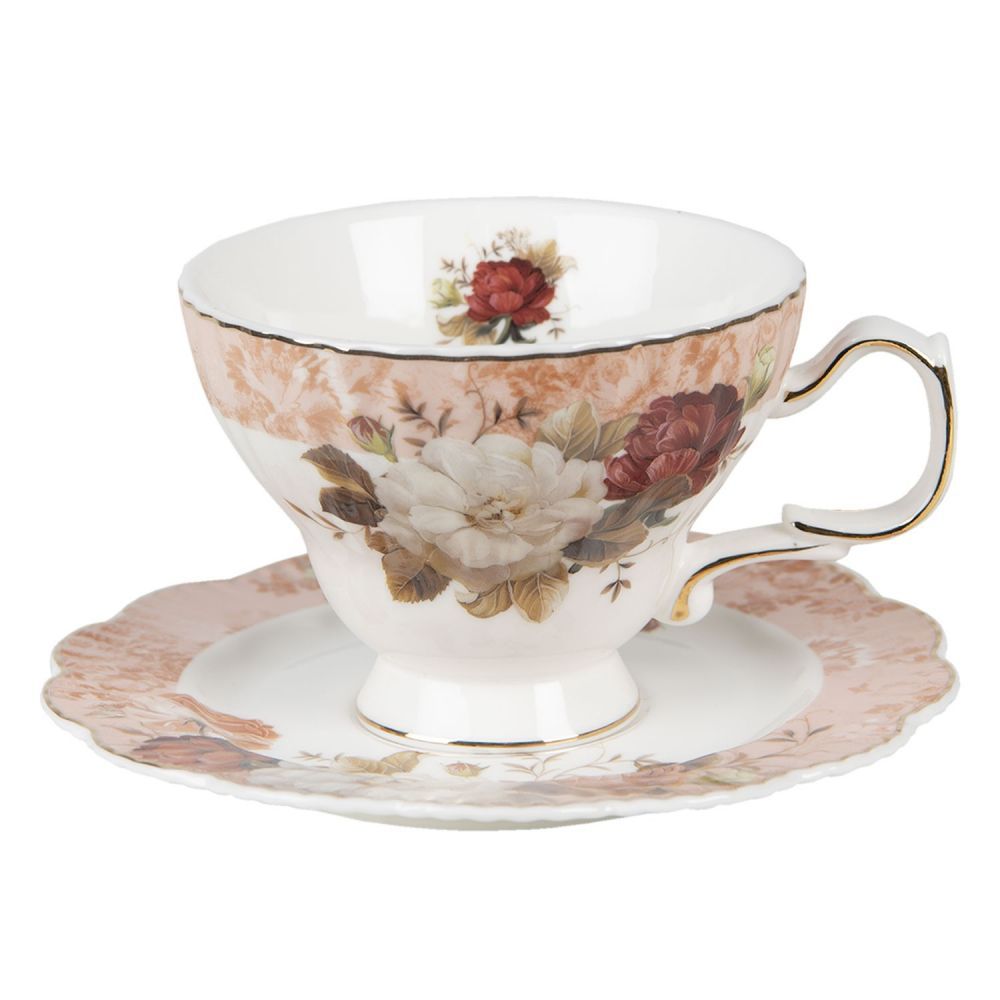 Porcelánový květovaný šálek s podšálkem - 12*10*7 / Ø 15*1 cm / 200 ml Clayre & Eef - LaHome - vintage dekorace