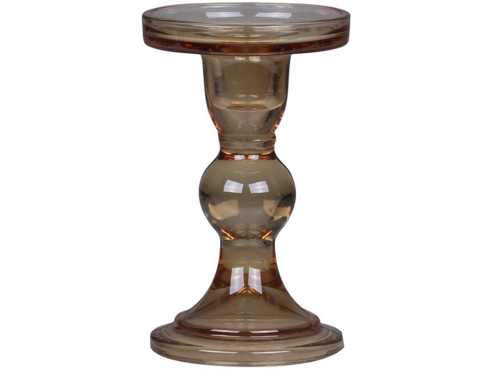 Karamelový skleněný svícen Pillar - Ø 8,5*14 cm Chic Antique - LaHome - vintage dekorace