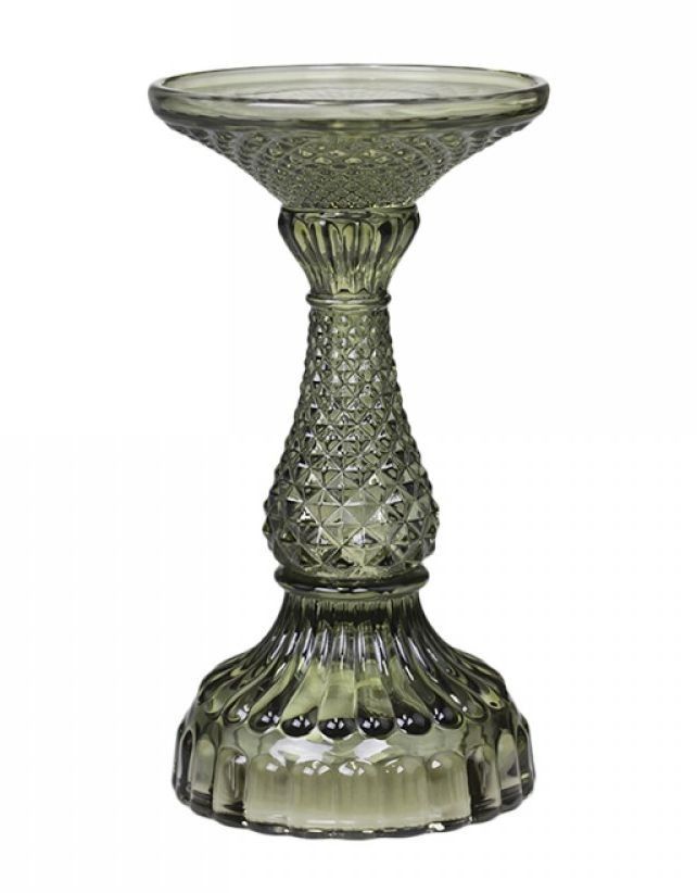 Zelený skleněný svícen Diamond - Ø 9*17 cm Chic Antique - LaHome - vintage dekorace