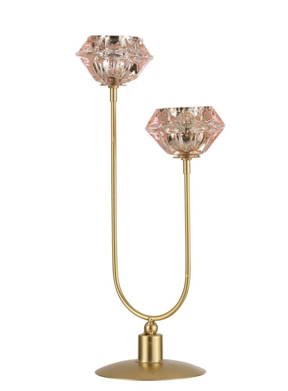 Zlatý kovový svícen na 2 svíčky s růžovými svícny - 18*12*37cm J-Line by Jolipa - LaHome - vintage dekorace