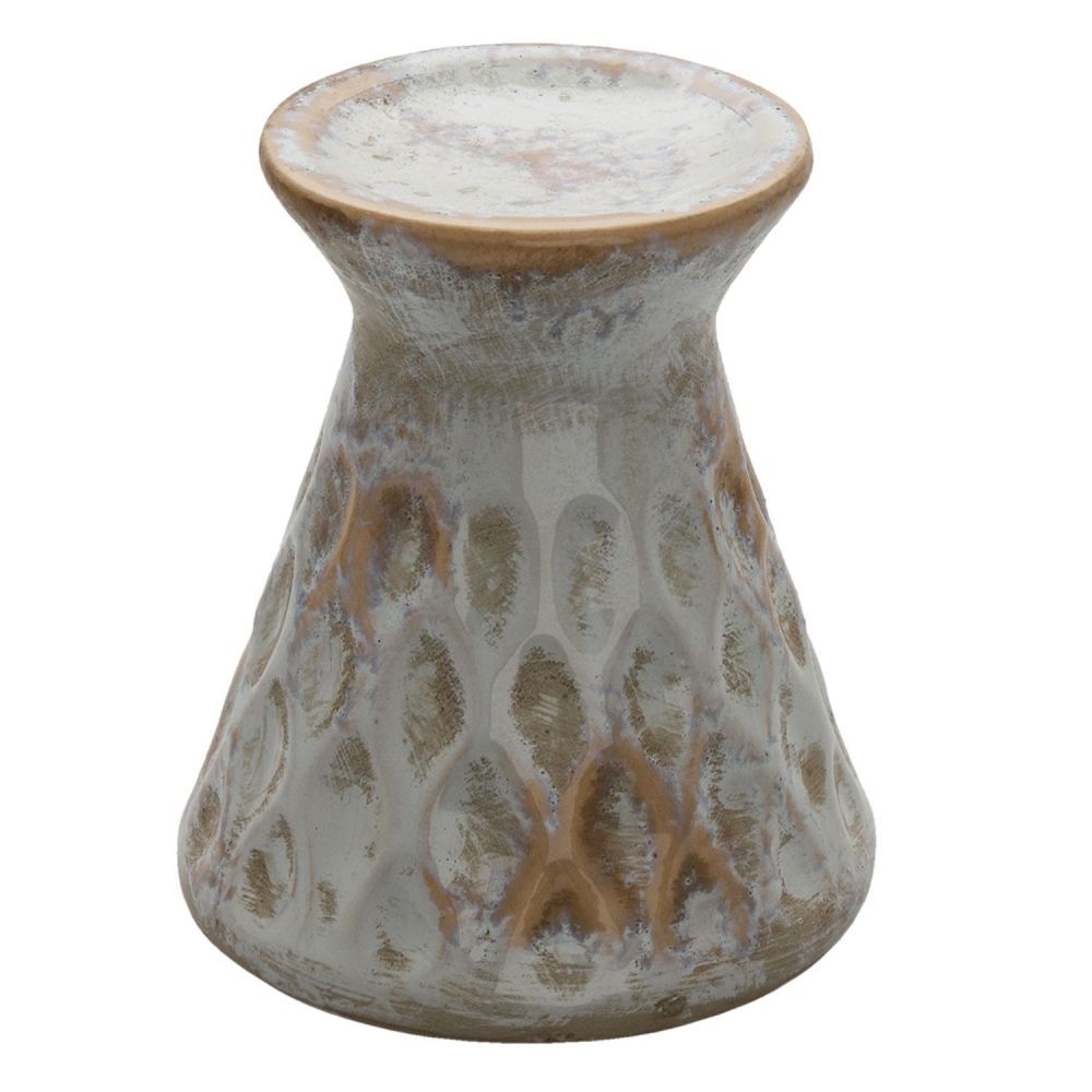 Keramický svícen s šedou patinou a vzorem Karen - Ø 14*16 cm Clayre & Eef - LaHome - vintage dekorace