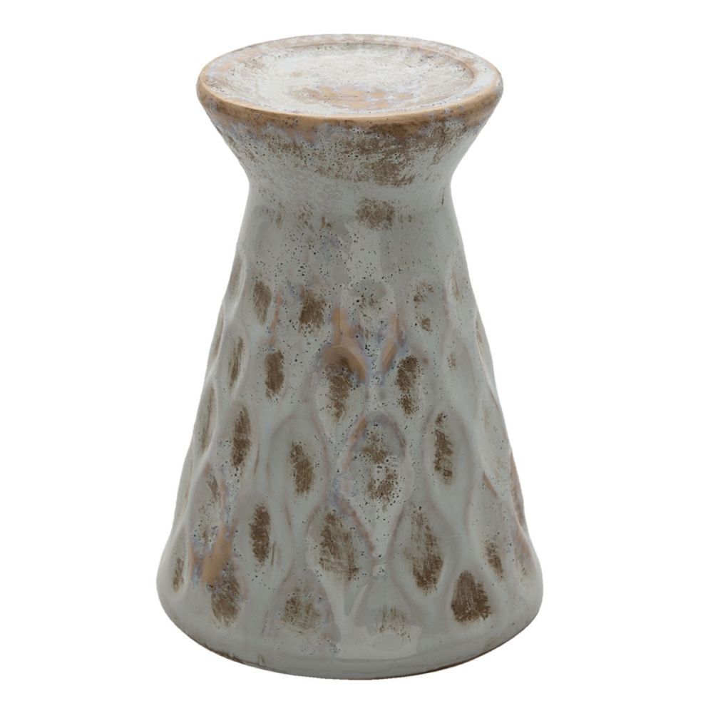 Keramický svícen s šedou patinou a vzorem Karen - Ø 14*21 cm Clayre & Eef - LaHome - vintage dekorace