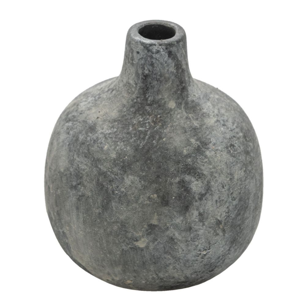 Šedá keramická váza s patinou Lina - Ø 9*9 cm Clayre & Eef - LaHome - vintage dekorace