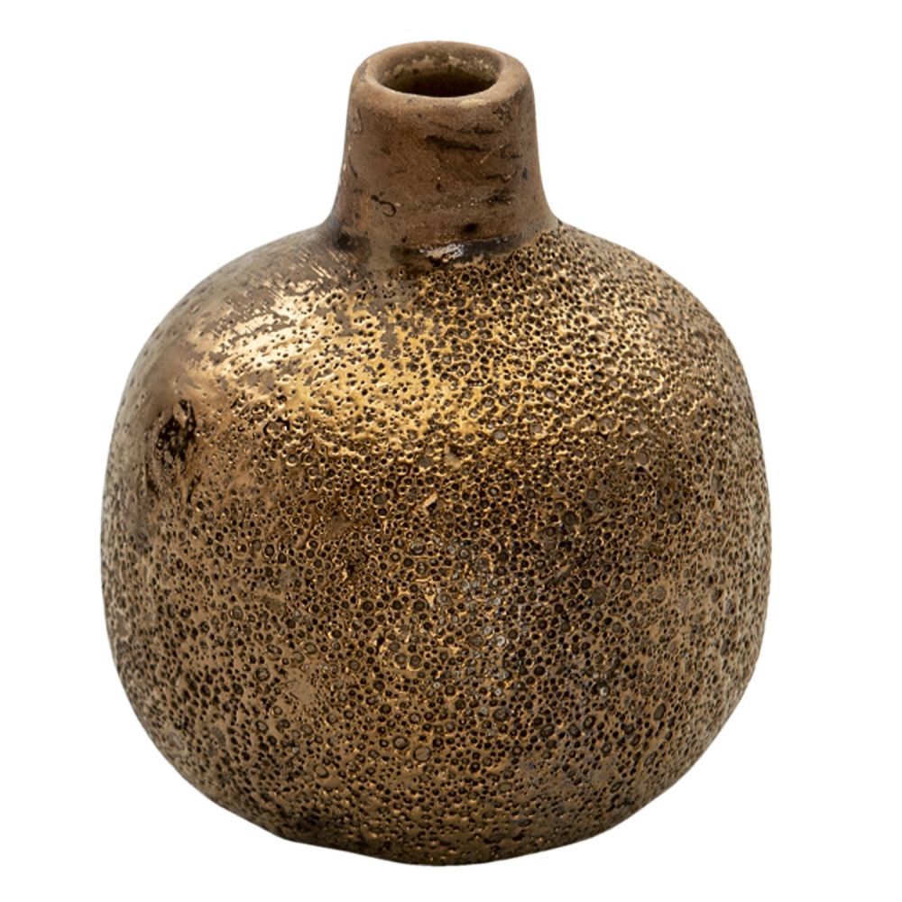 Hnědá keramická váza s bronzovou patinou Rain - Ø 9*9 cm Clayre & Eef - LaHome - vintage dekorace