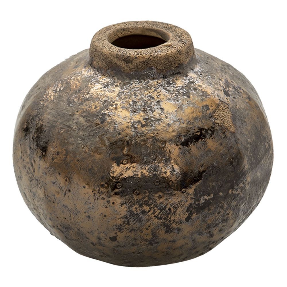 Hnědá keramická váza s bronzovou patinou Leann - Ø 10*8 cm Clayre & Eef - LaHome - vintage dekorace