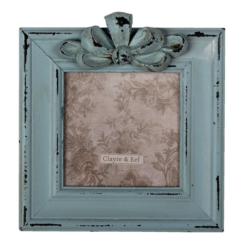 Modrý dřevěný fotorámeček s mašlí - 16*2*17 cm / 10*10 cm Clayre & Eef - LaHome - vintage dekorace