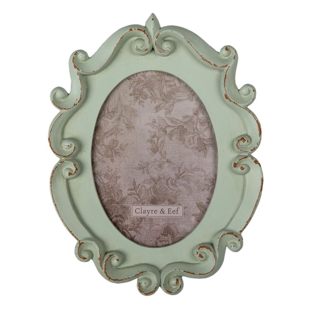 Zelený oválný fotorámeček se zdobením - 19*2*25 cm / 12*16 cm Clayre & Eef - LaHome - vintage dekorace