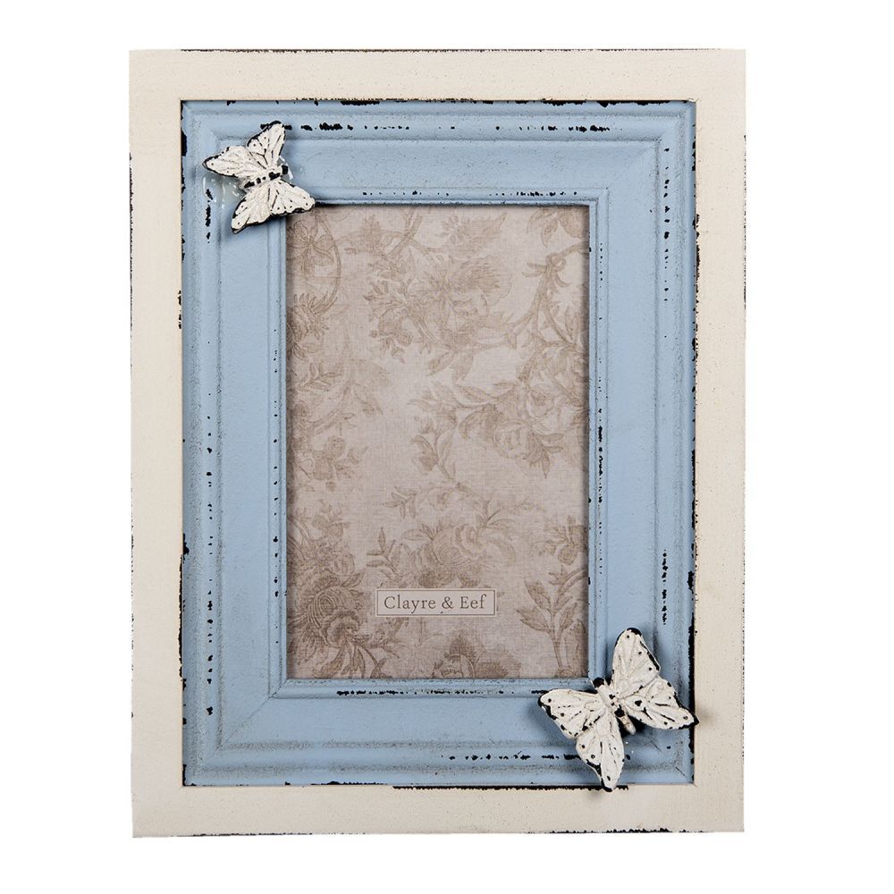 Krémovo-modrý fotorámeček s motýlem - 18*3*23 cm / 10*15 cm Clayre & Eef - LaHome - vintage dekorace