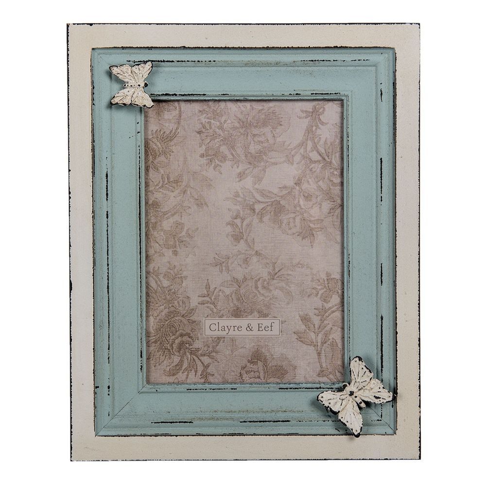 Krémovo-tyrkysový fotorámeček s motýlem  - 21*2*26 cm / 13*18 cm Clayre & Eef - LaHome - vintage dekorace