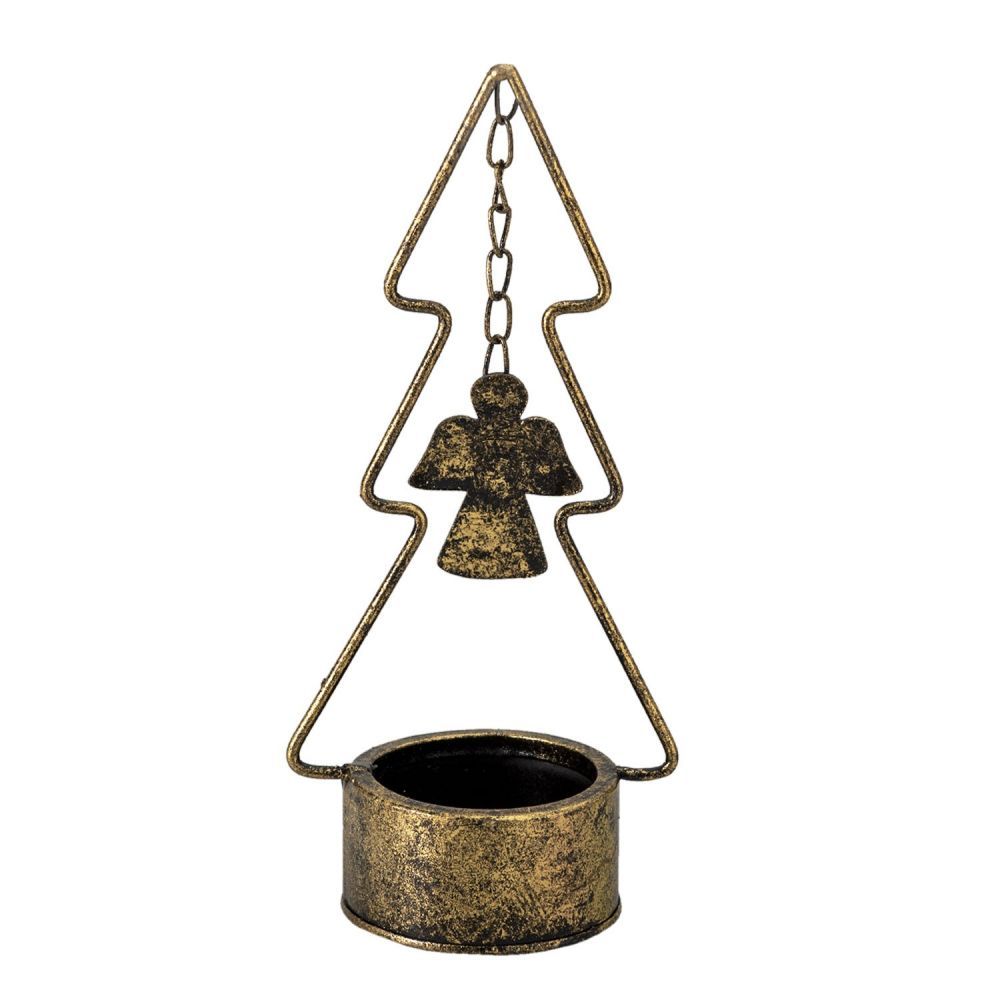 Svícen na čajovou svíčku ve tvaru stromečku s andílkem - 10*8*24 cm Clayre & Eef - LaHome - vintage dekorace