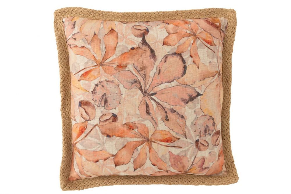 Béžový polštář s listy a hnědým lemem Garden - 49*49cm J-Line by Jolipa - LaHome - vintage dekorace