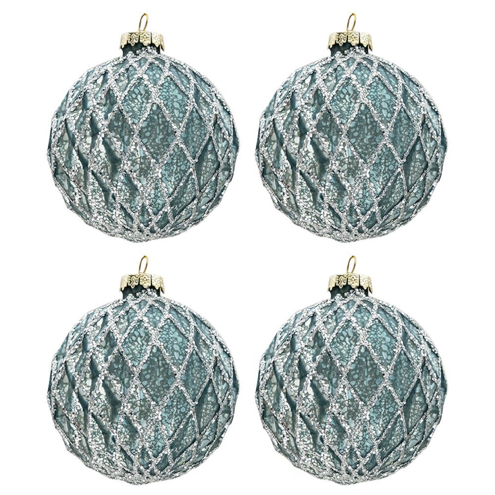 Modro-stříbrná vánoční koule (sada 4ks) - Ø 8cm Clayre & Eef - LaHome - vintage dekorace