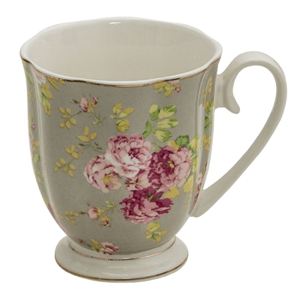 Zelený porcelánový hrnek s květy - 11*8*10 cm / 290 ml Clayre & Eef - LaHome - vintage dekorace