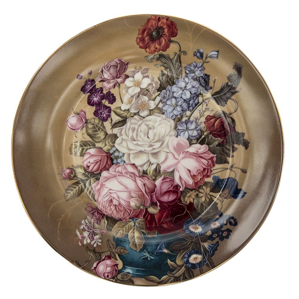 Hnědý jídelní talíř Flower Sun - Ø 26*2 cm Clayre & Eef - LaHome - vintage dekorace