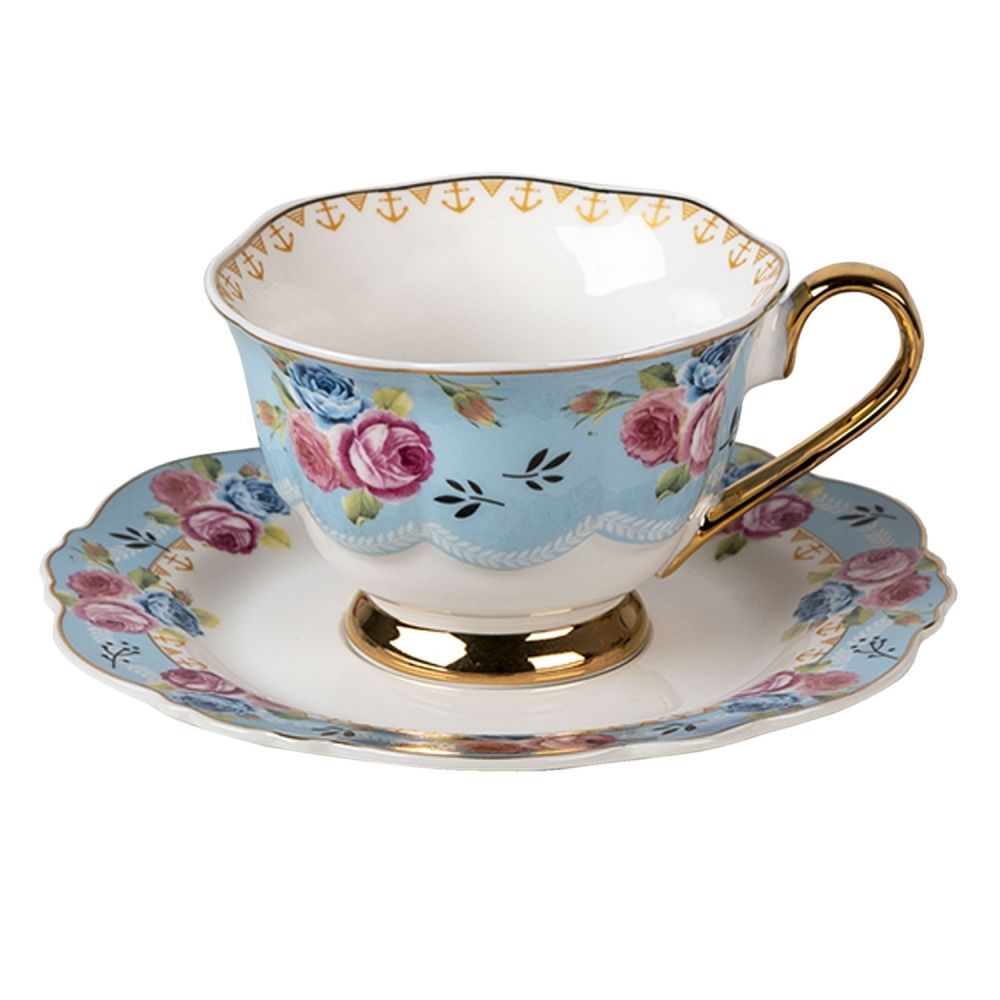 Porcelánový šálek s podšálkem Blue Garden II - 12*9*7 / Ø 15*2 cm / 160 ml Clayre & Eef - LaHome - vintage dekorace