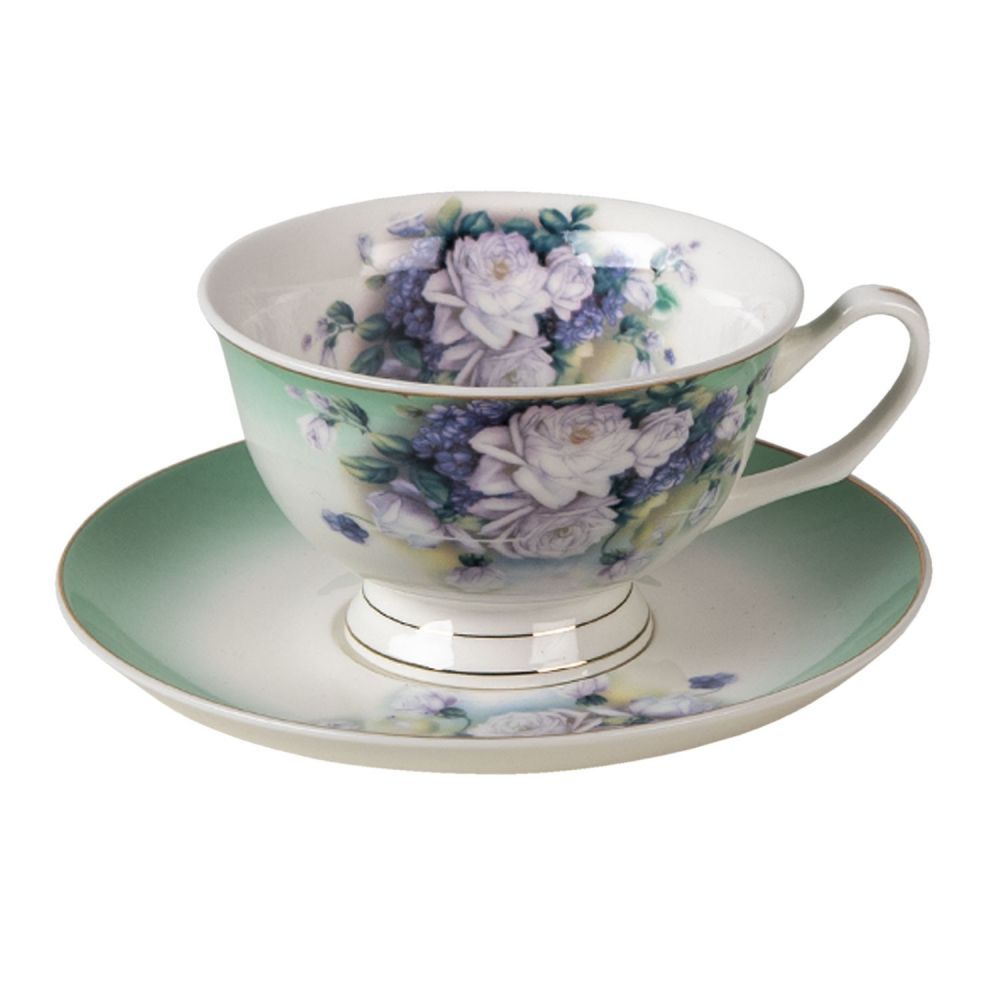 Porcelánový šálek a podšálek Garden IX - 12*10*6 / Ø 15*2 cm / 200 ml Clayre & Eef - LaHome - vintage dekorace