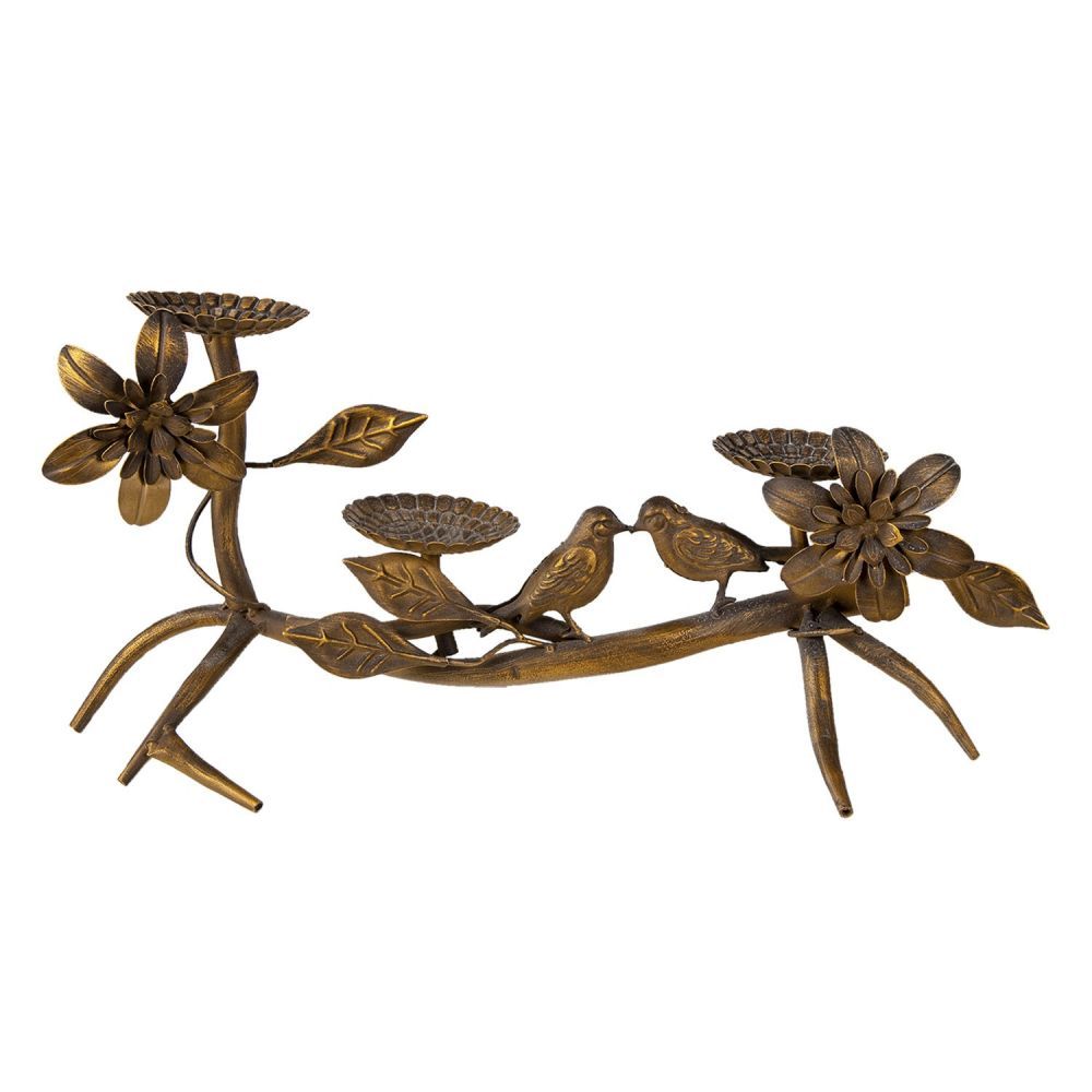Měděný antik kovový svícen s ptáčky a květy - 50*25*21 cm Clayre & Eef - LaHome - vintage dekorace