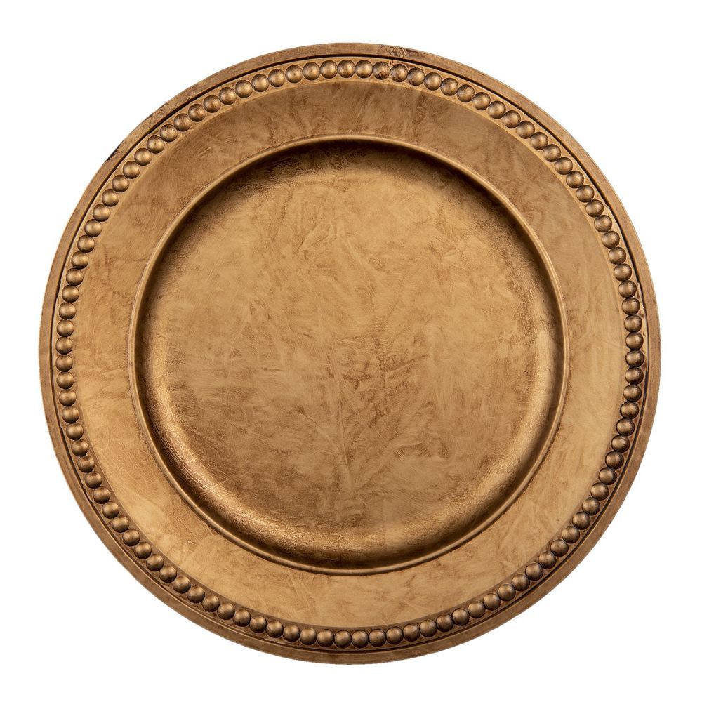 Zlato-hnědý plastový talíř s dekorem - Ø 33*2 cm Clayre & Eef - LaHome - vintage dekorace
