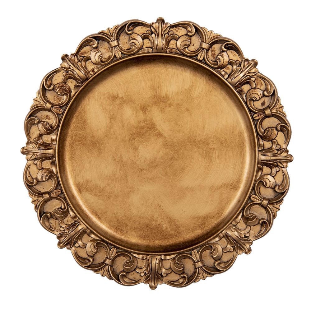 Zlato-hnědý plastový talíř s ornamenty - Ø 33*2 cm Clayre & Eef - LaHome - vintage dekorace