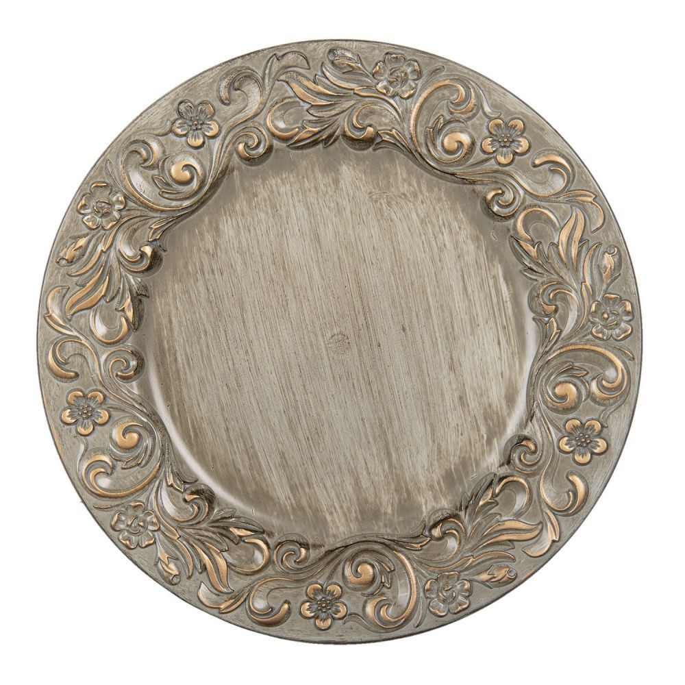 Zlato stříbrný plastový dekorativní talíř - Ø 33*2 cm Clayre & Eef - LaHome - vintage dekorace