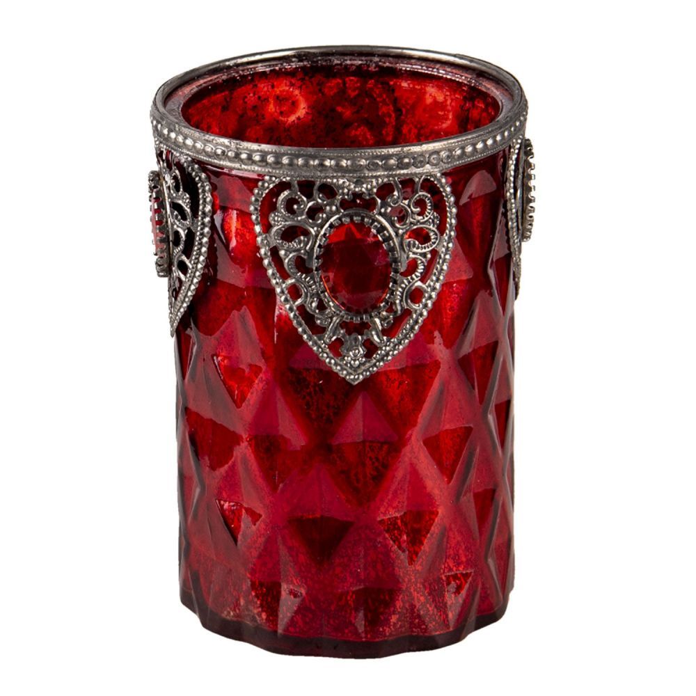 Červený skleněný zdobený svícen Rot - Ø 9*14 cm Clayre & Eef - LaHome - vintage dekorace