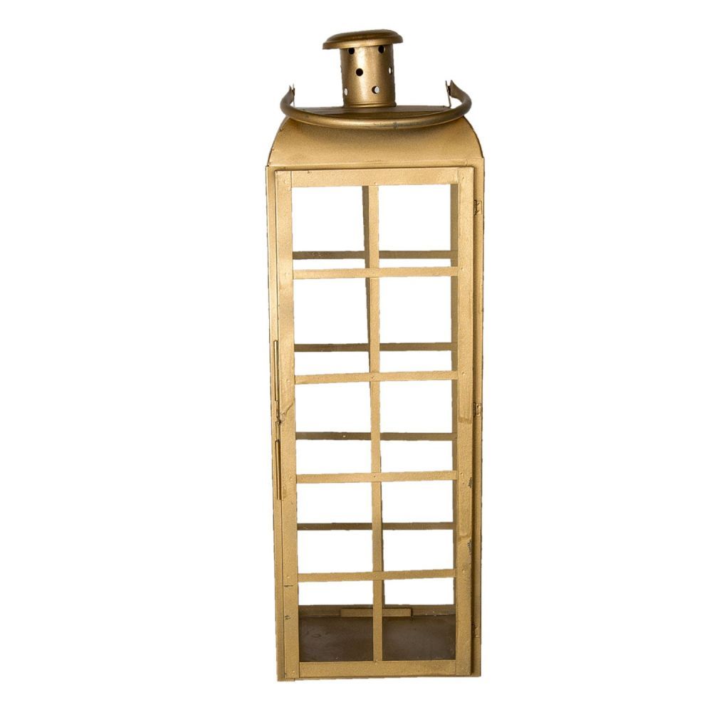 Zlatá kovová lucerna Simply na zavěšení- 17*17*60 cm Clayre & Eef - LaHome - vintage dekorace