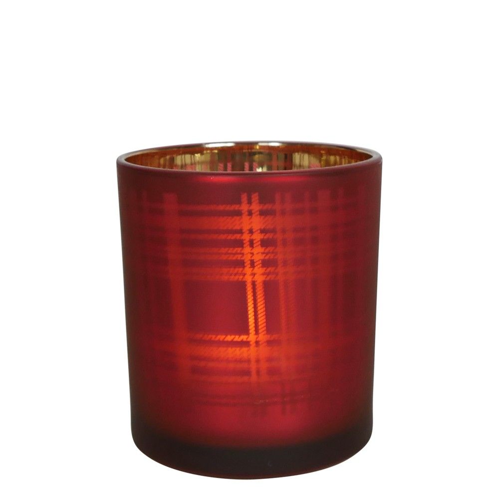 Červený skleněný kostkovaný svícen S - 7*7*8cm Mars & More - LaHome - vintage dekorace