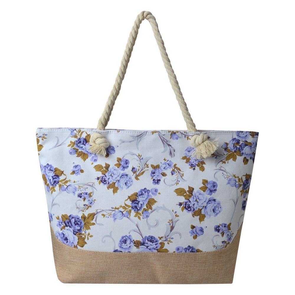 Světle šedo hnědá plážová taška s květinami - 50*36 cm Clayre & Eef - LaHome - vintage dekorace