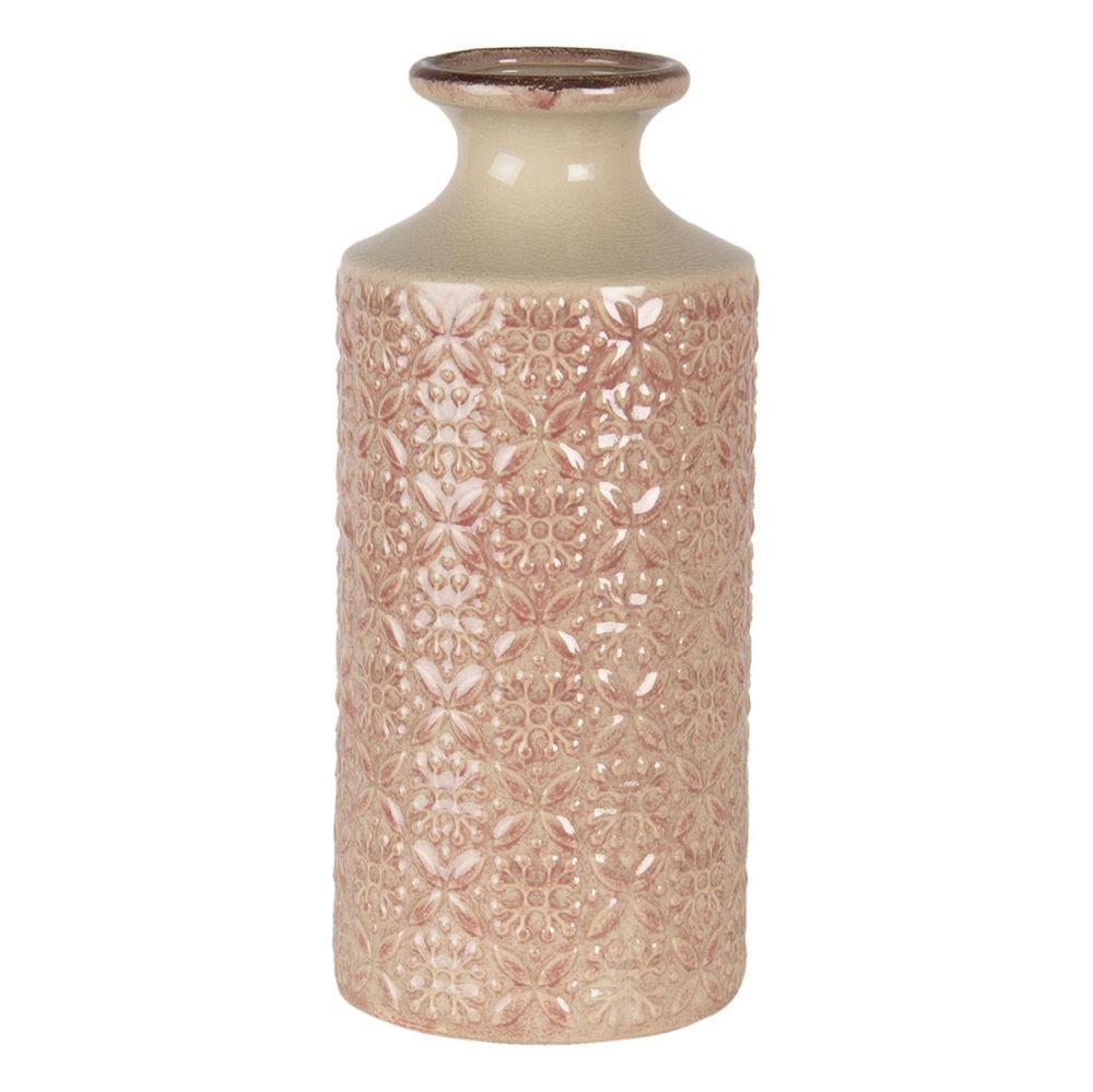 Béžovo růžová keramická váza se vzorem květin Alisa M - Ø 13*30 cm Clayre & Eef - LaHome - vintage dekorace