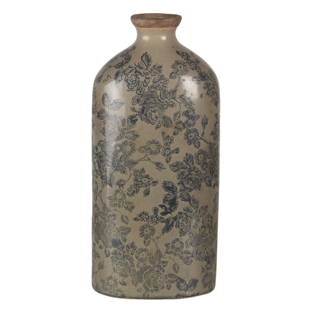 Hnědá keramická váza s modrým potiskem a popraskáním L - 16*9*36 cm Clayre & Eef - LaHome - vintage dekorace