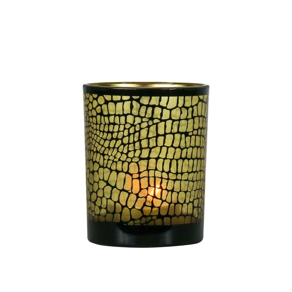 Hnědo černý skleněný svícen Croco na čajovou svíčku M - 10*10*12,5 cm Mars & More - LaHome - vintage dekorace