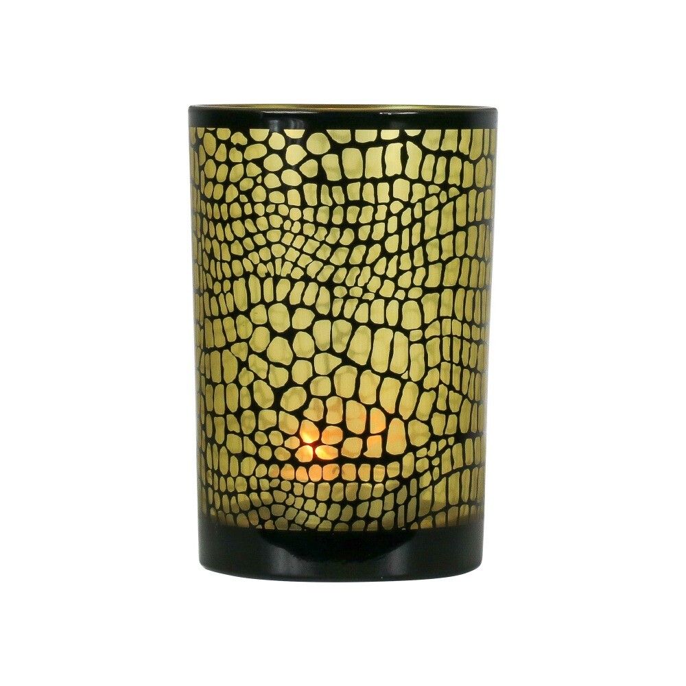 Hnědo černý skleněný svícen Croco na čajovou svíčku L - 12*12*18cm Mars & More - LaHome - vintage dekorace