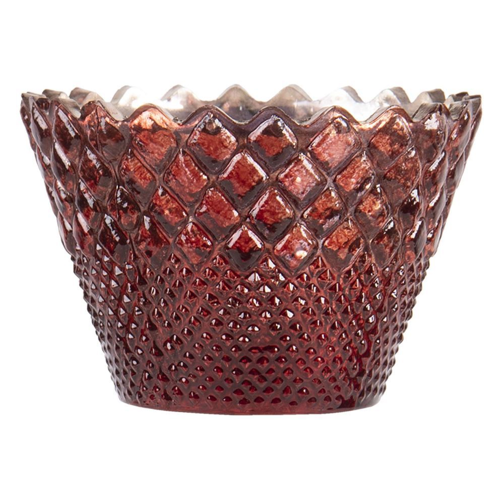 Červený skleněný broušený svícen na čajovou svíčku - Ø 10*7 cm Clayre & Eef - LaHome - vintage dekorace
