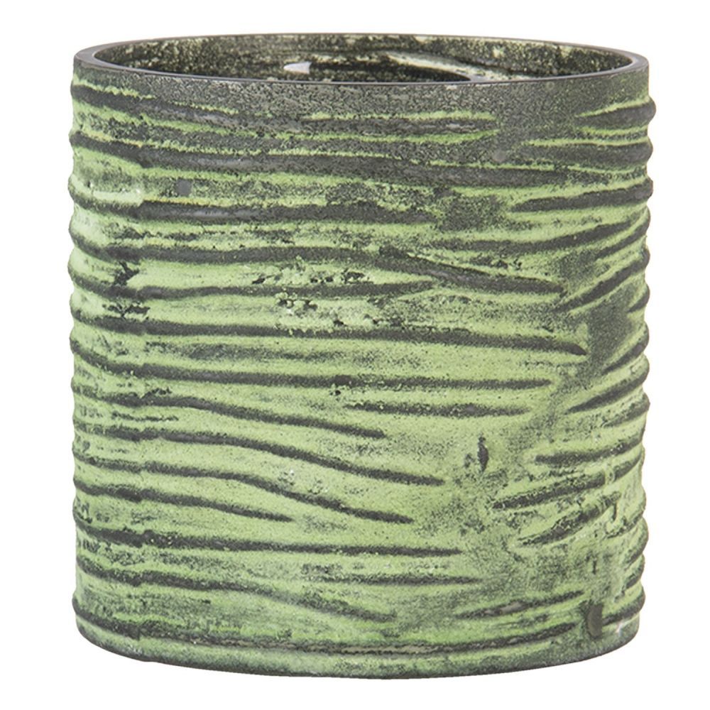 Šedo zelenkavý skleněný svícen na čajovou svíčku - Ø 9*9 cm Clayre & Eef - LaHome - vintage dekorace