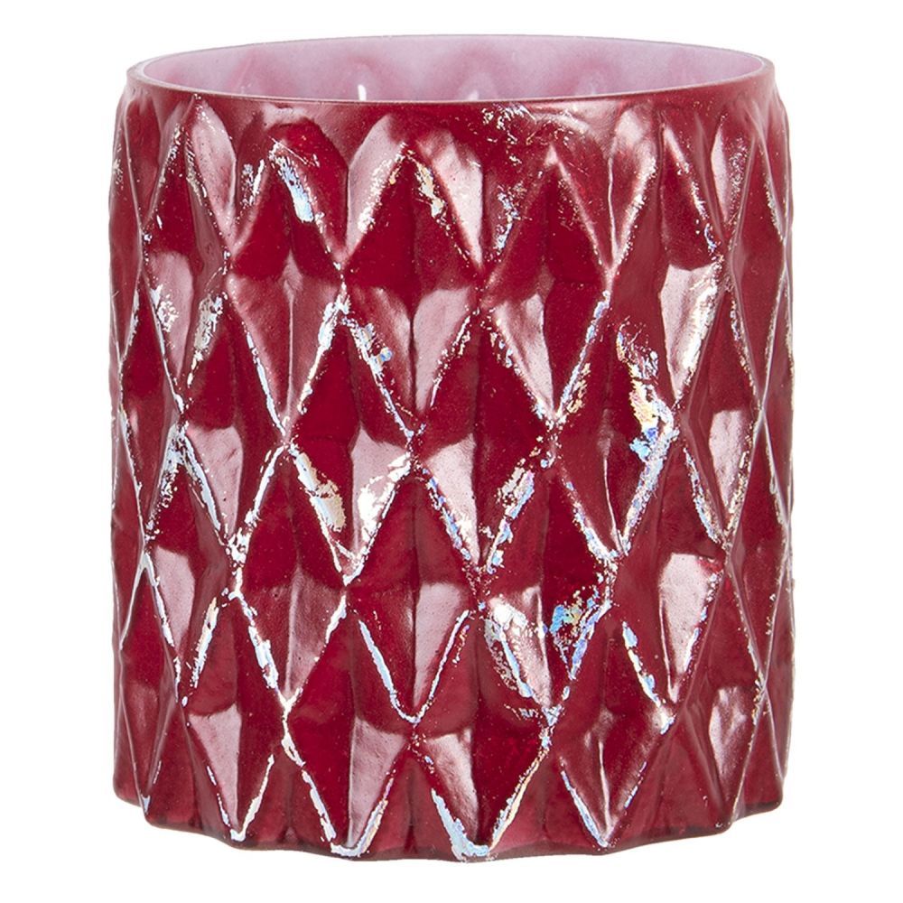 Červený svícen s odřeninami na čajovou svíčku - Ø 11*10 cm Clayre & Eef - LaHome - vintage dekorace