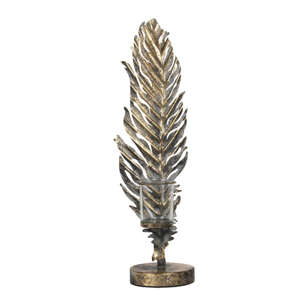 Kovový svícen v designu ptačího pera - Ø 33*69 cm Clayre & Eef - LaHome - vintage dekorace
